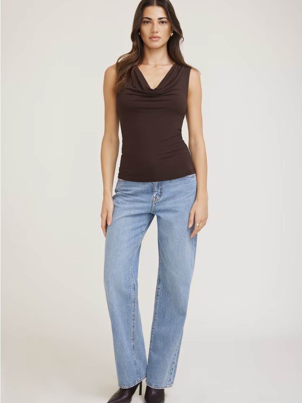 Dynamite- Draped Cowl Neck Jersey Tank Top-xs